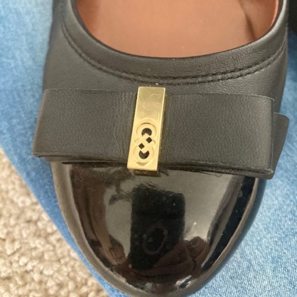 💘Cole Haan Ballet Flats Black Gold Bow 7.5👌🏻 - Picture 5 of 7